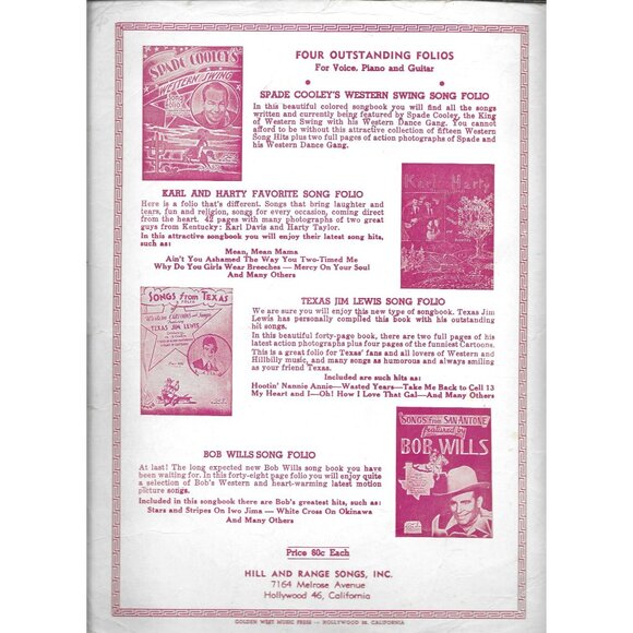 Vintage Sheet Music Bouquet Of Roses By Nelson & Hilliard 1948 Classic Country - Picture 2 of 3